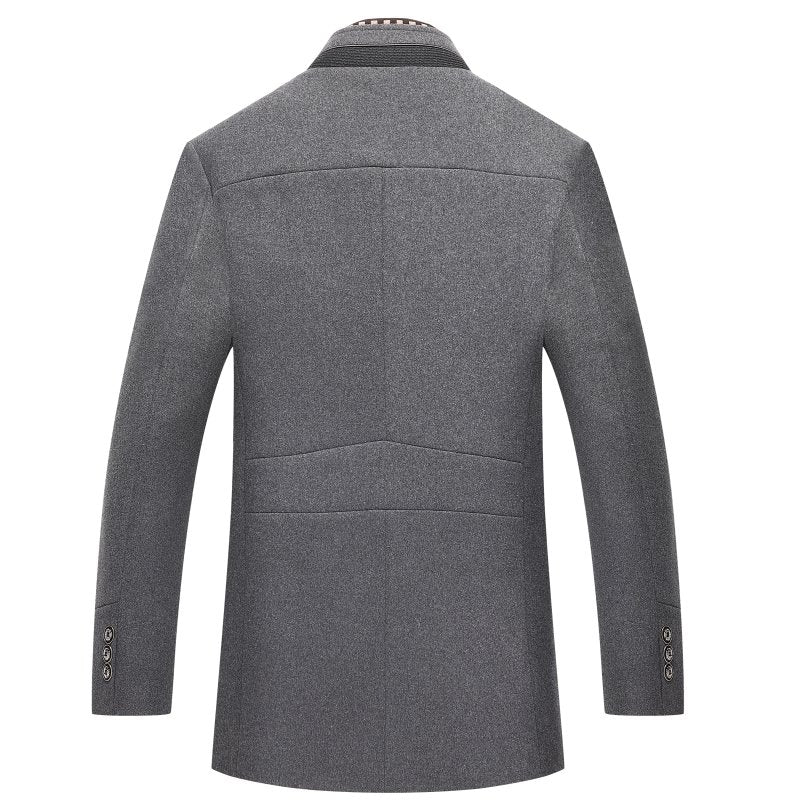 men's slim fit wool blend coat with detachable zip collar