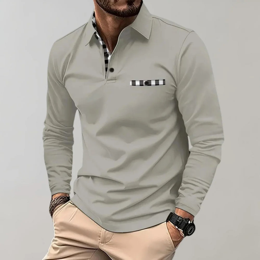 Men's Classic Long-Sleeve Polo Shirt for Smart-Casual Wear — Silver grey