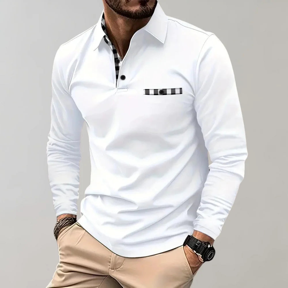 Men's Classic Long-Sleeve Polo Shirt for Smart-Casual Wear — White