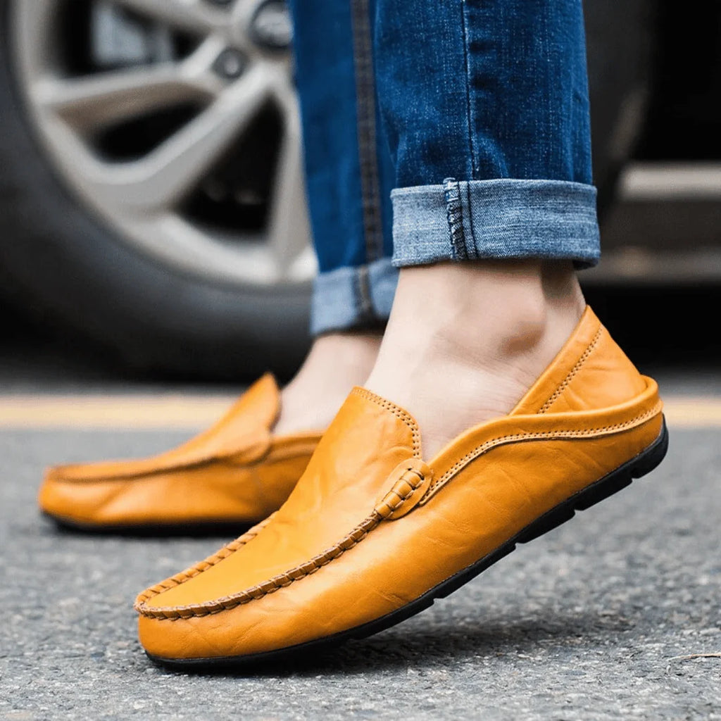 Men's Refined Italian Moccasins, Slip-On Shoes for Smart Style — Mediterranean Saffron