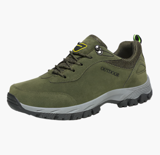 Men's waterproof hiking shoes in grey with cushioned sole and trail grip