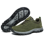 Men's waterproof hiking shoes in grey with cushioned sole and trail grip