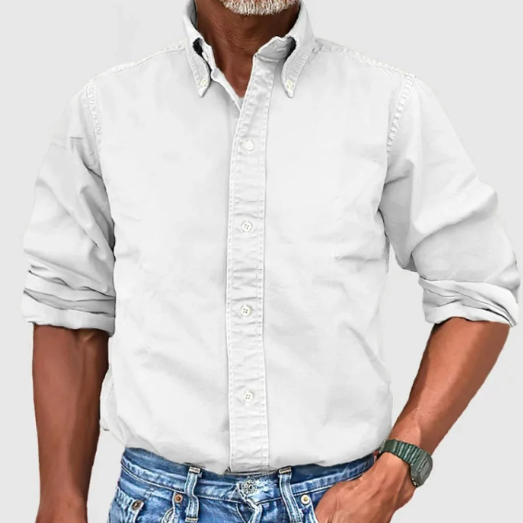 Men's Regular Fit Long Sleeve Collared Shirt for Work — White