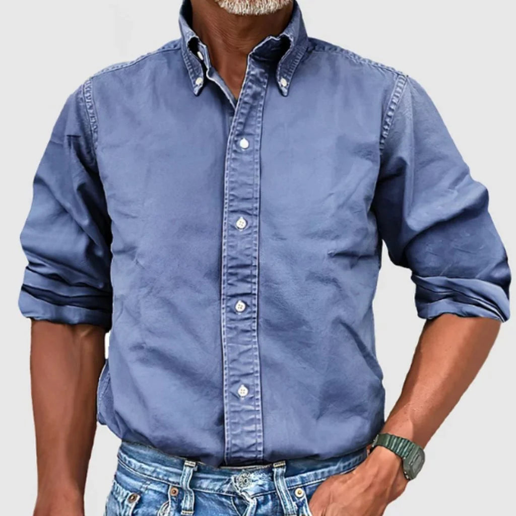 Men's Regular Fit Long Sleeve Collared Shirt for Work — Sky Blue