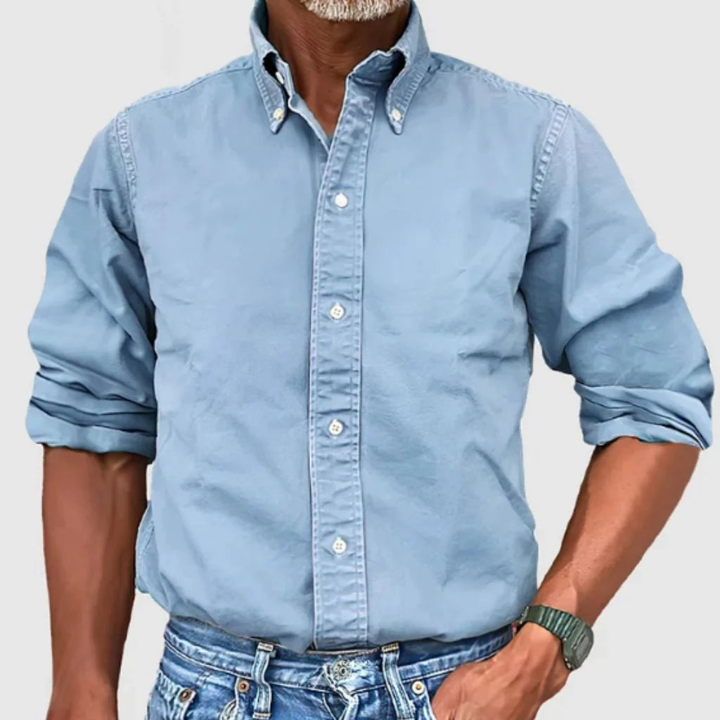 Men's Regular Fit Long Sleeve Collared Shirt for Work — Blue