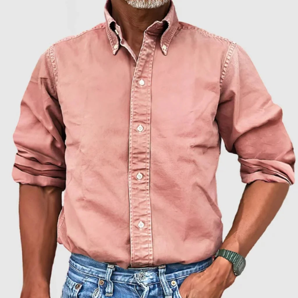 Men's Regular Fit Long Sleeve Collared Shirt for Work — Pink