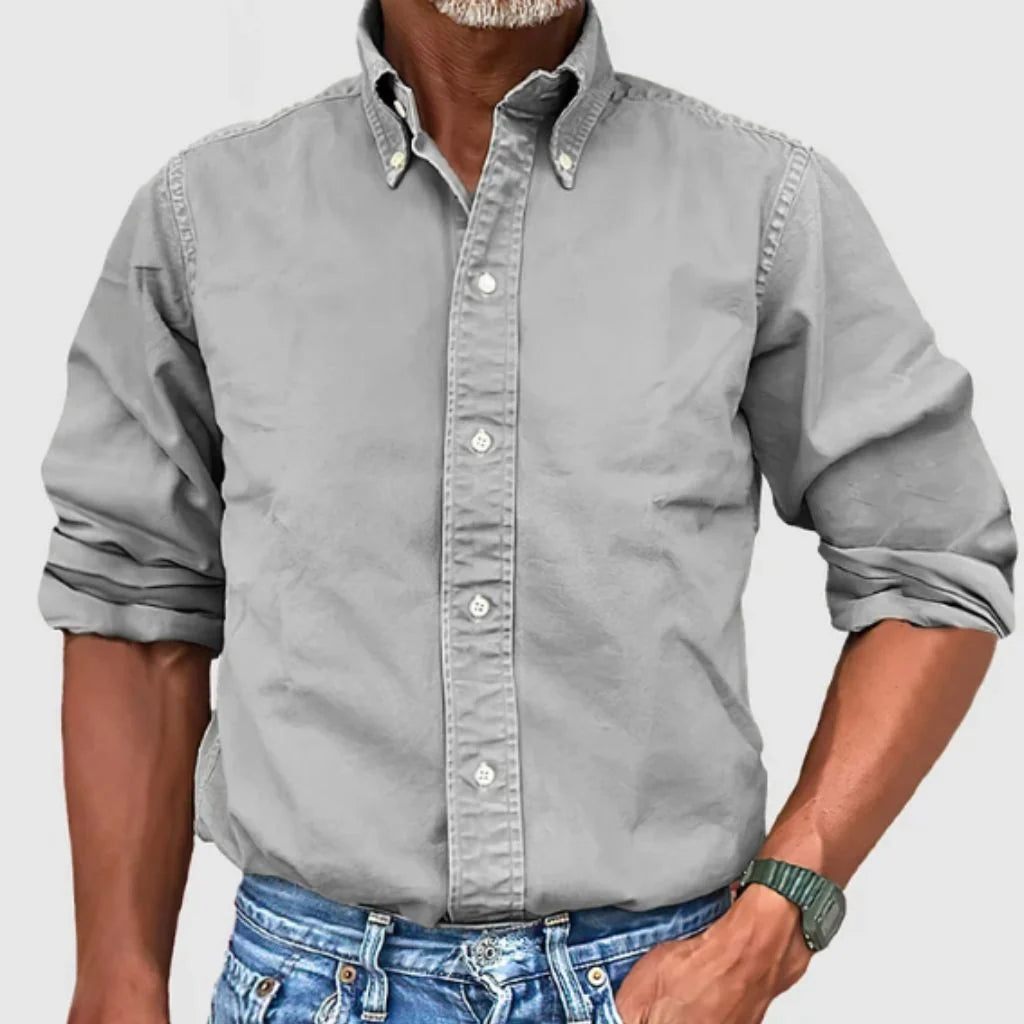 Men's Regular Fit Long Sleeve Collared Shirt for Work — Grey