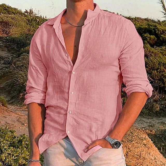 Men's Relaxed Fit Breathable Shirt for Summer Smart-Casual Style — Pink