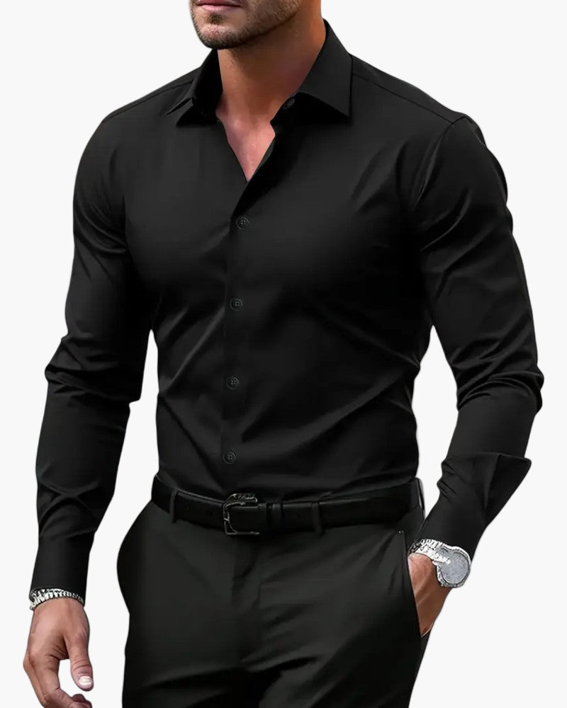 Men's slim fit business shirt long sleeve in black