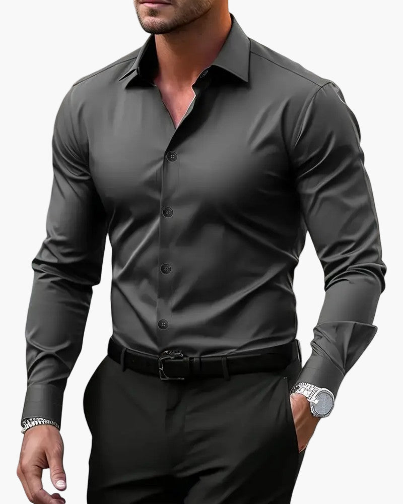 Men's slim fit business shirt long sleeve in black