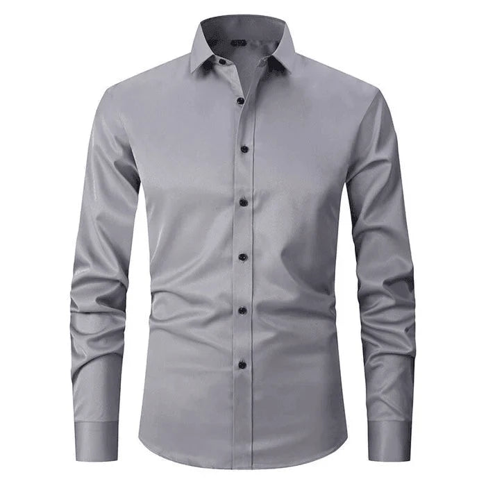 Men's Slim Fit Long Sleeve Dress Shirt for Formal Wear — Gray
