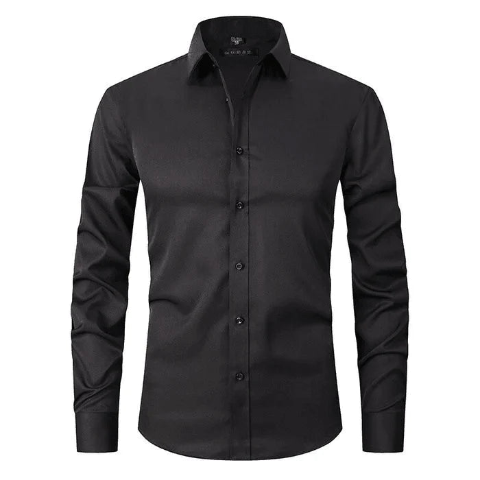 Men's Slim Fit Long Sleeve Dress Shirt for Formal Wear — Black