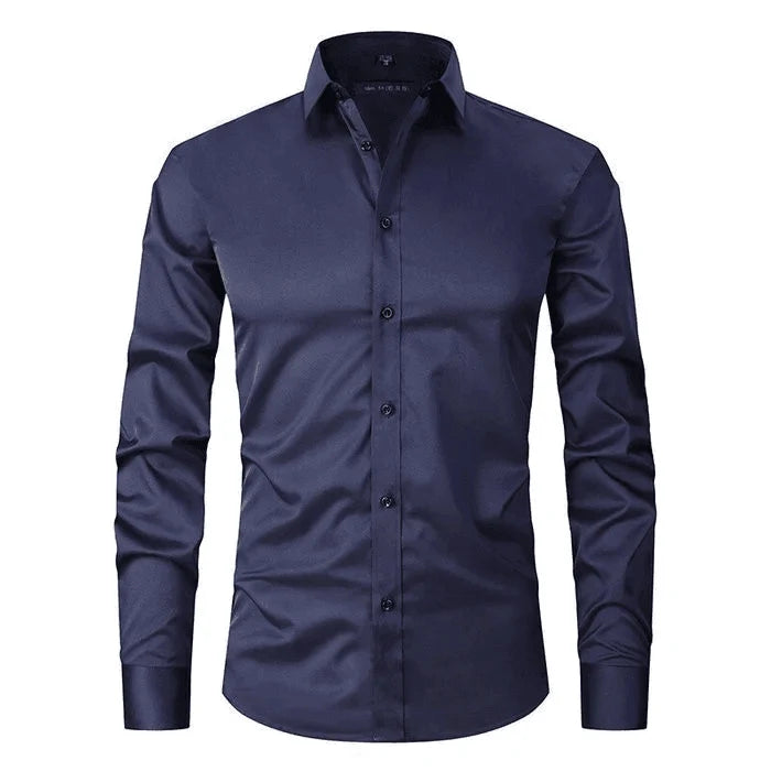 Men's Slim Fit Long Sleeve Dress Shirt for Formal Wear — Navy