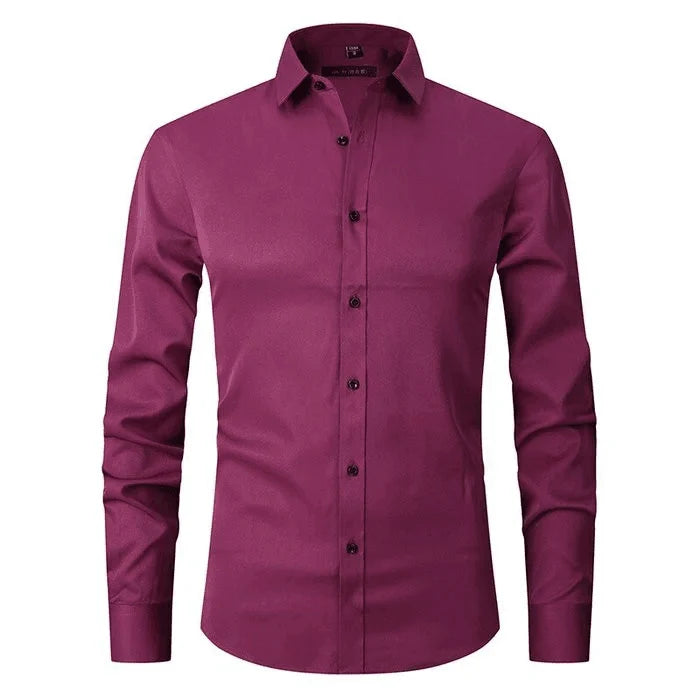 Men's Slim Fit Long Sleeve Dress Shirt for Formal Wear — Red wine