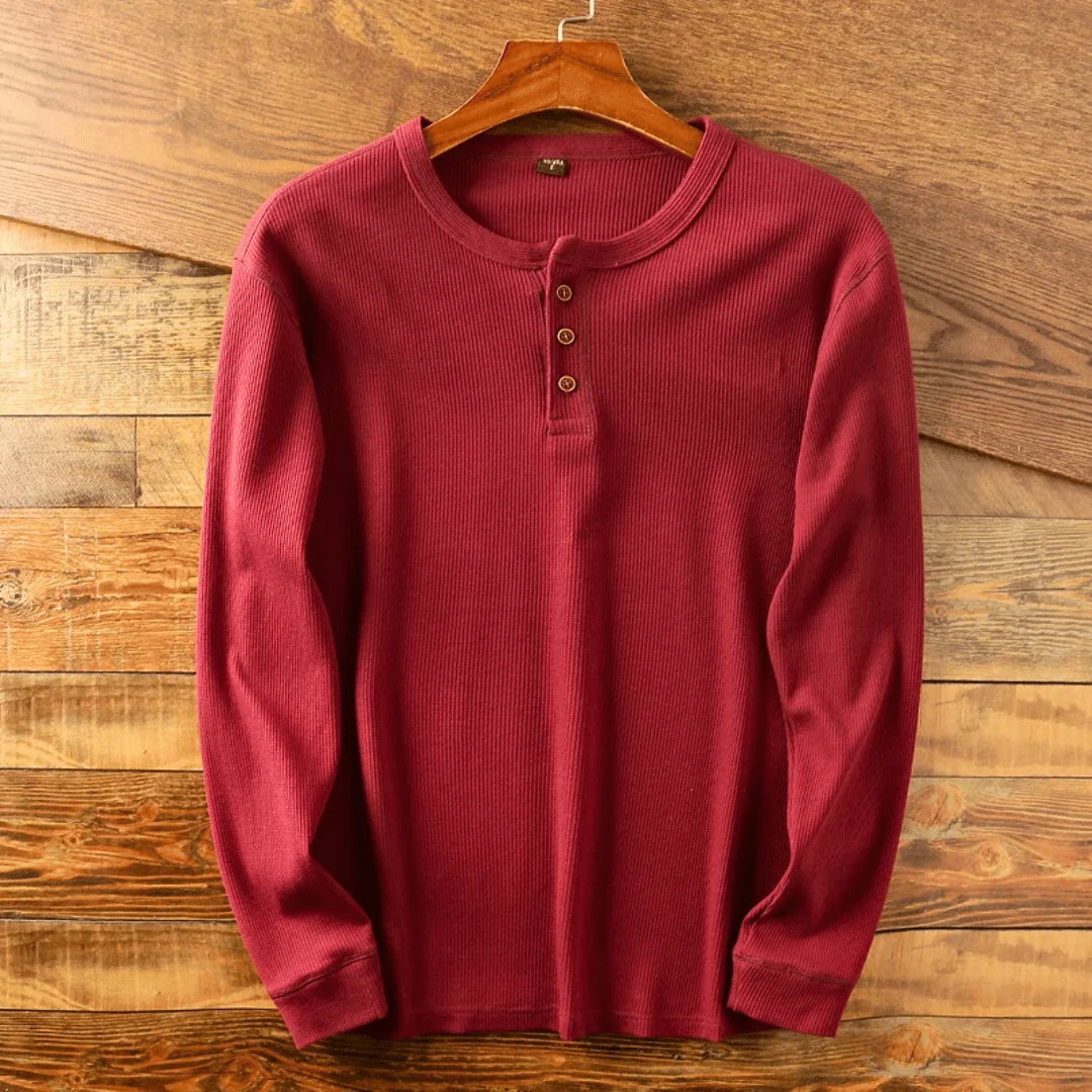 Men's Soft Henley Neck Shirt in Breathable Fabric for Everyday Wear — Red