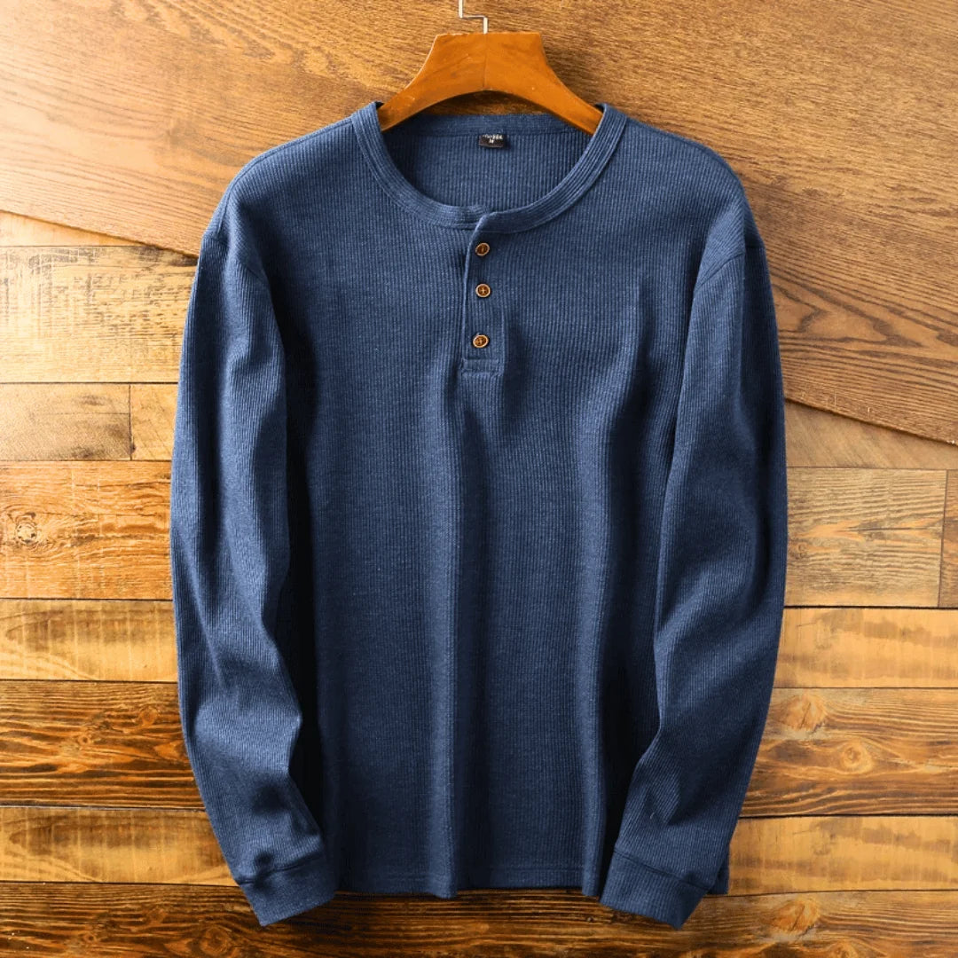 Men's Soft Henley Neck Shirt in Breathable Fabric for Everyday Wear — Blue