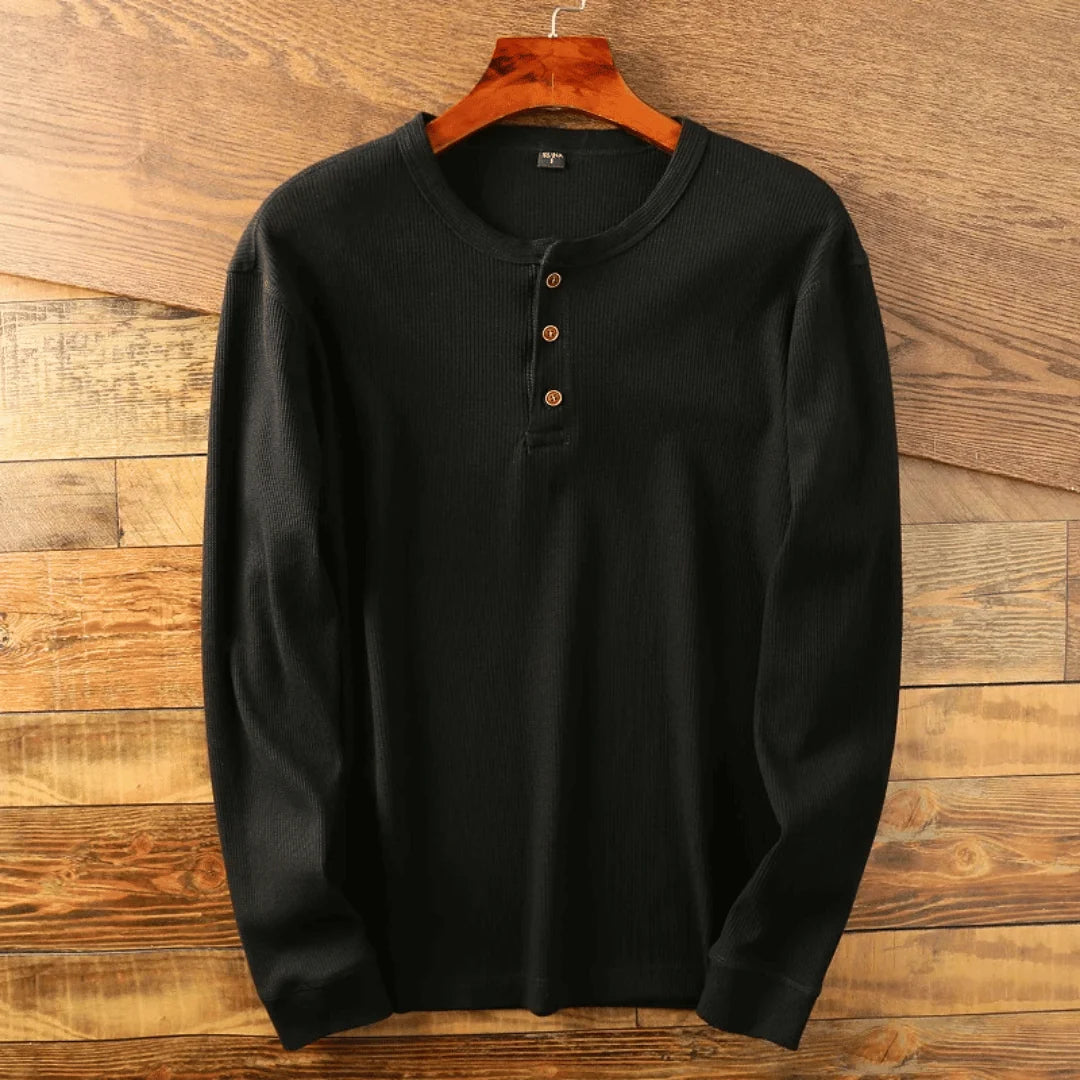 Men's Soft Henley Neck Shirt in Breathable Fabric for Everyday Wear — Black