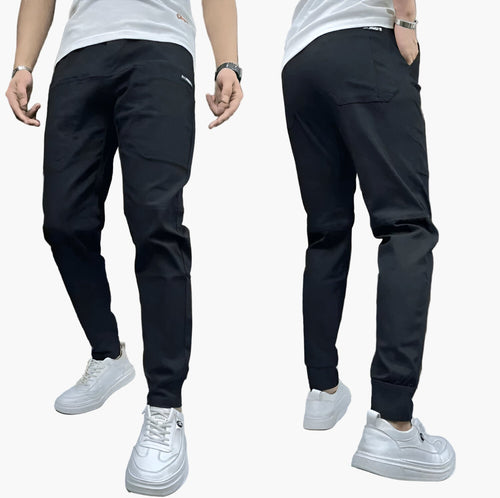 Men's stretch cargo pants slim tapered fit in black