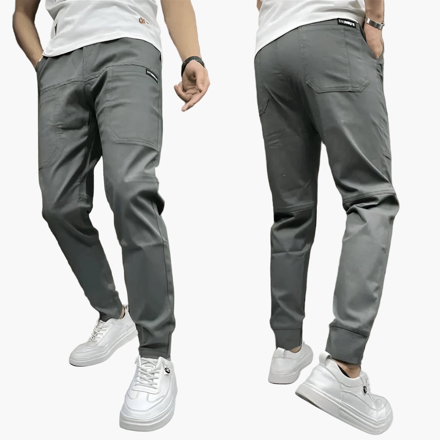 Men's stretch cargo pants slim tapered fit in black