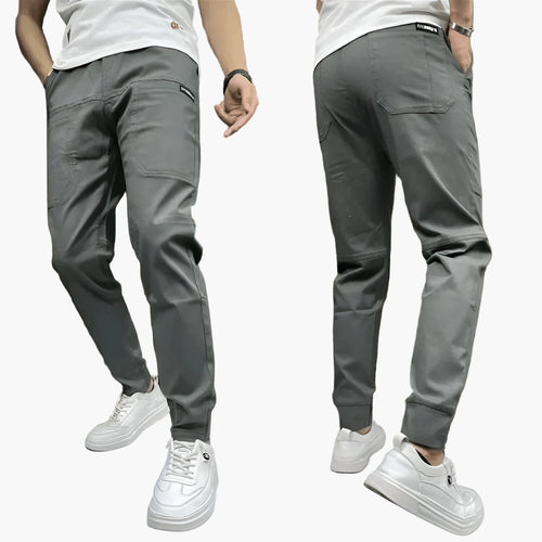 Men's stretch cargo pants slim tapered fit in black