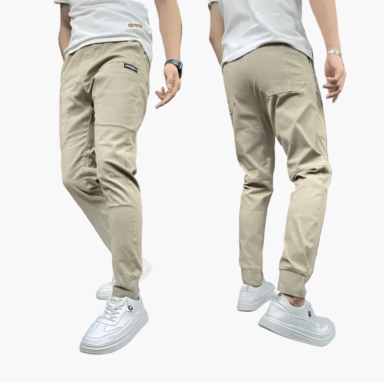 Men's stretch cargo pants slim tapered fit in black