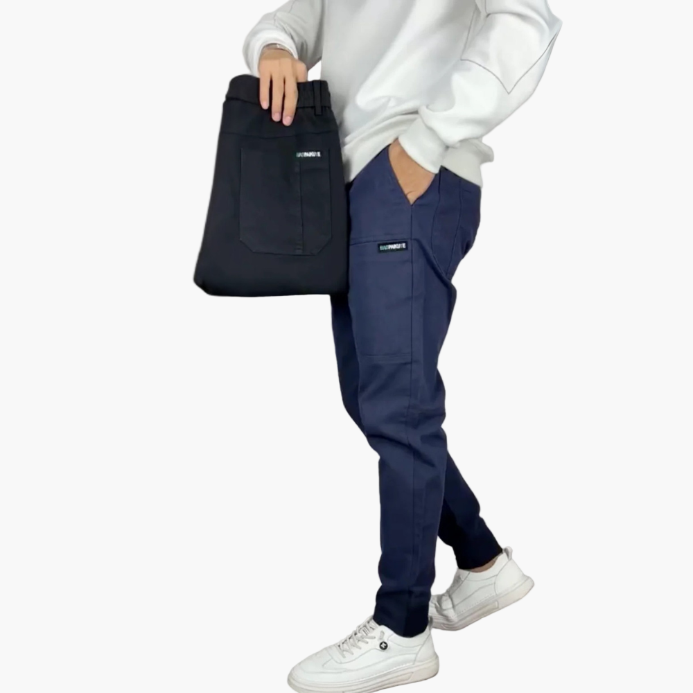 Men's stretch cargo pants slim tapered fit in black