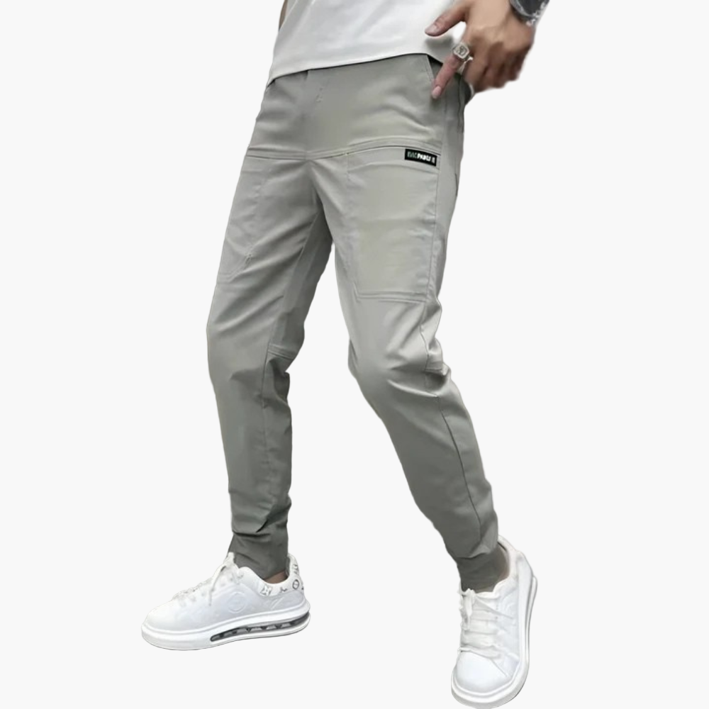 Men's stretch cargo pants slim tapered fit in black