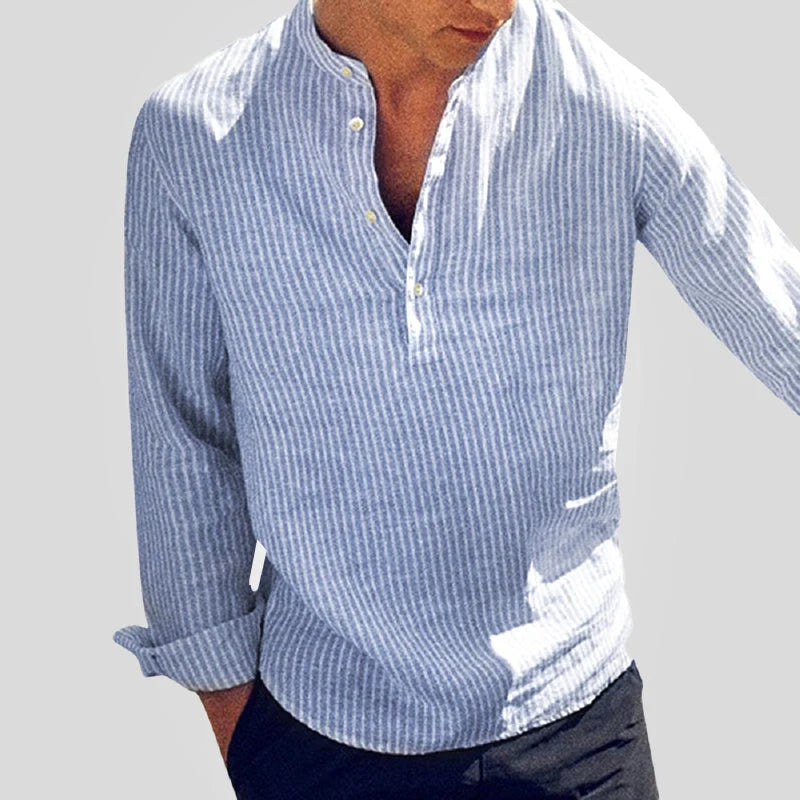 Men's Striped Long Sleeve Henley Shirt for Everyday Layering — product photo