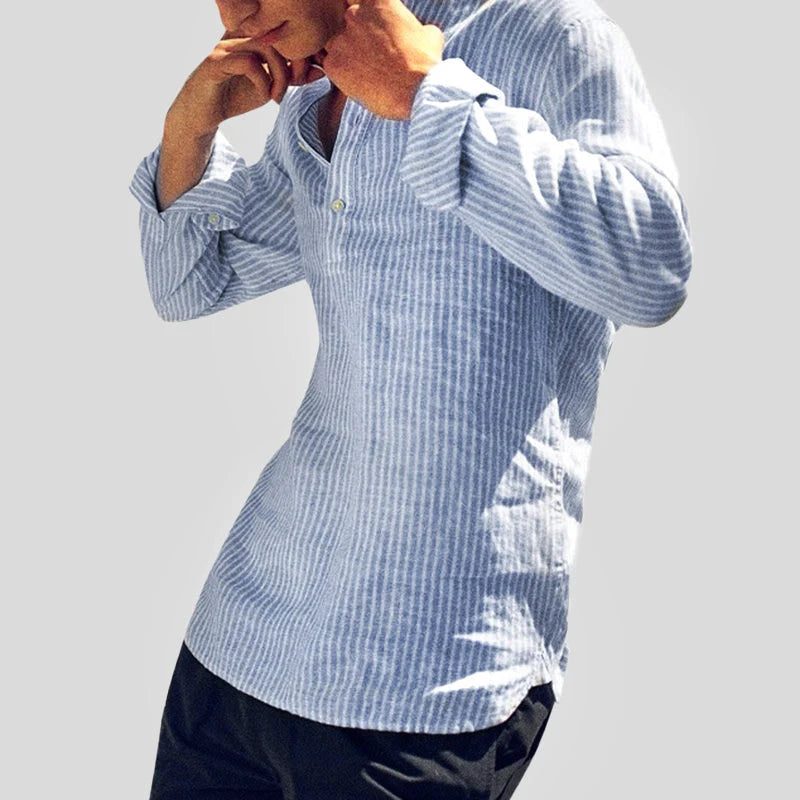 Men's Striped Long Sleeve Henley Shirt for Everyday Layering — product photo