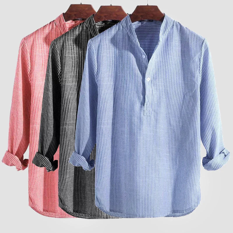 Men's Striped Long Sleeve Henley Shirt for Everyday Layering — product photo