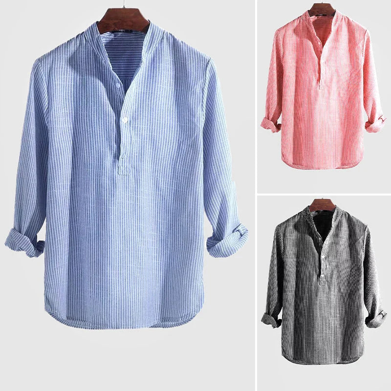 Men's Striped Long Sleeve Henley Shirt for Everyday Layering — product photo