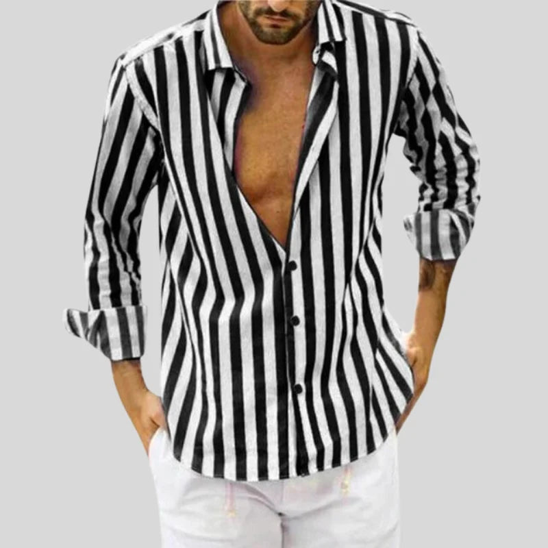 Men's Striped Shirt for Casual Outings and Weekend Wear — Black