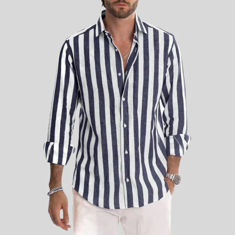 Men's Striped Shirt for Casual Outings and Weekend Wear — Navy