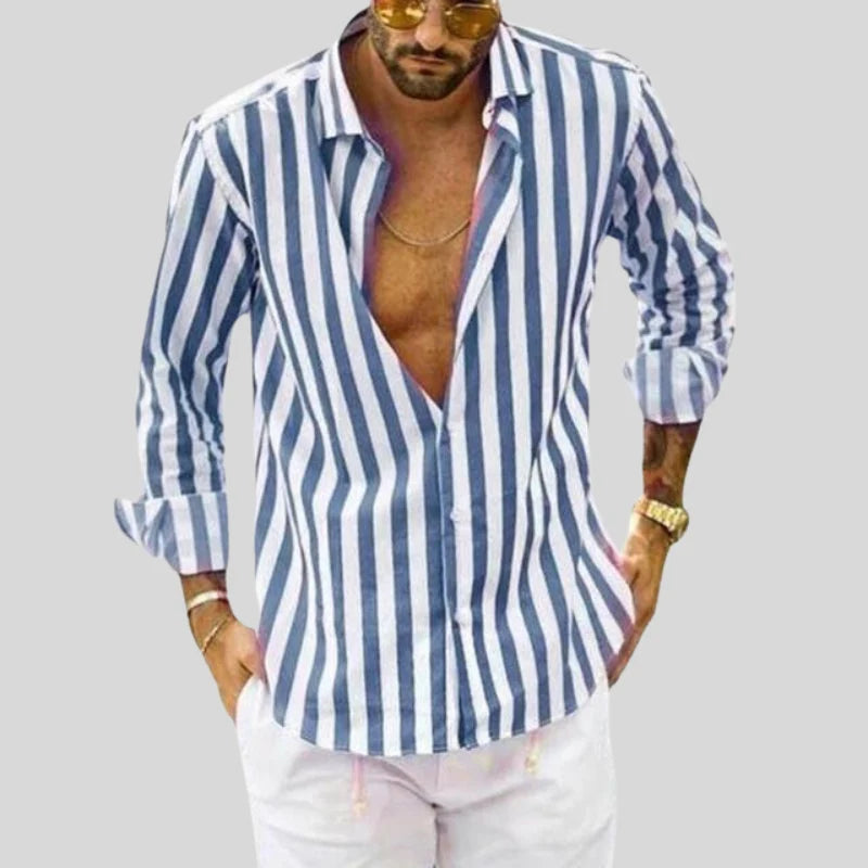 Men's Striped Shirt for Casual Outings and Weekend Wear — Blue