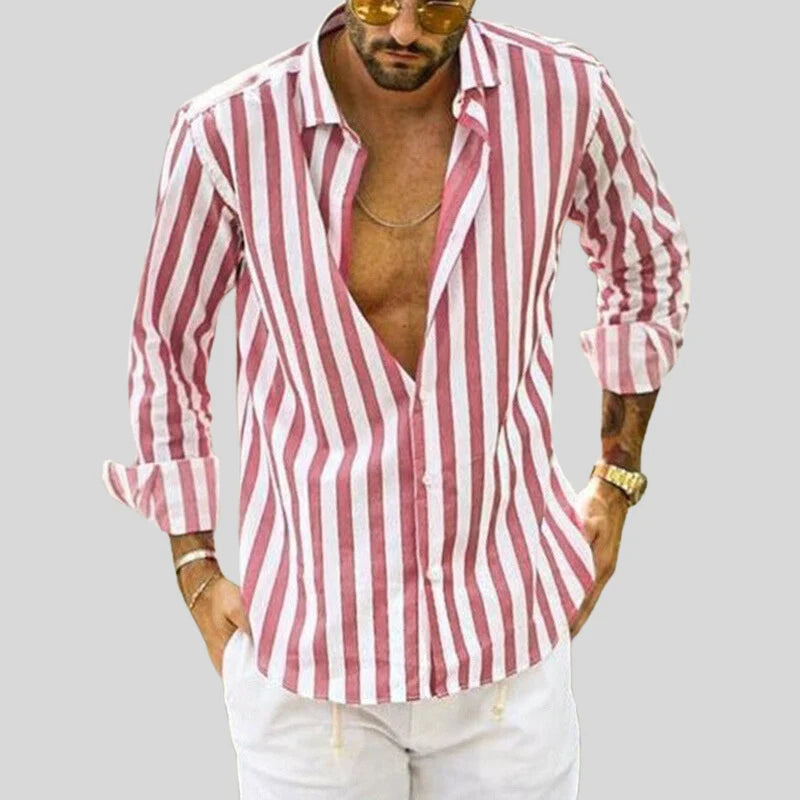 Men's Striped Shirt for Casual Outings and Weekend Wear — Pink