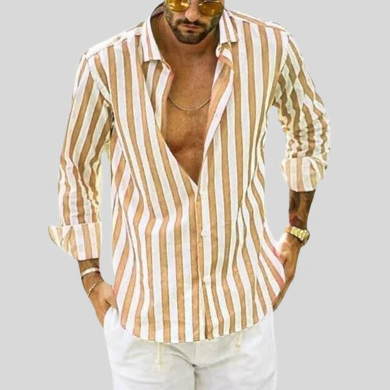 Men's Striped Shirt for Casual Outings and Weekend Wear — Yellow
