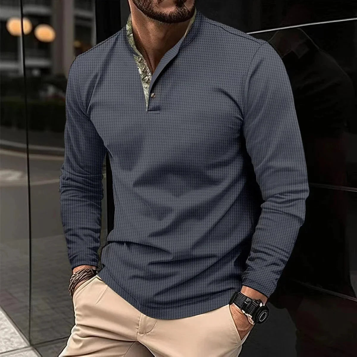 Men's Long-Sleeve Polo Shirt for Smart-Casual Everyday Style — Gray