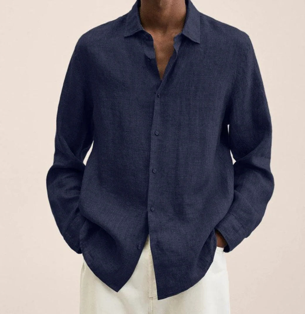 Men's Breathable Casual Button-Down Shirt with Relaxed Fit — Dark blue
