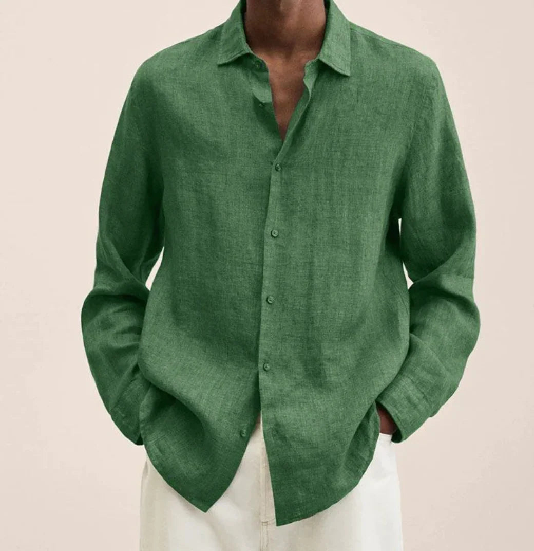 Men's Breathable Casual Button-Down Shirt with Relaxed Fit — Light green