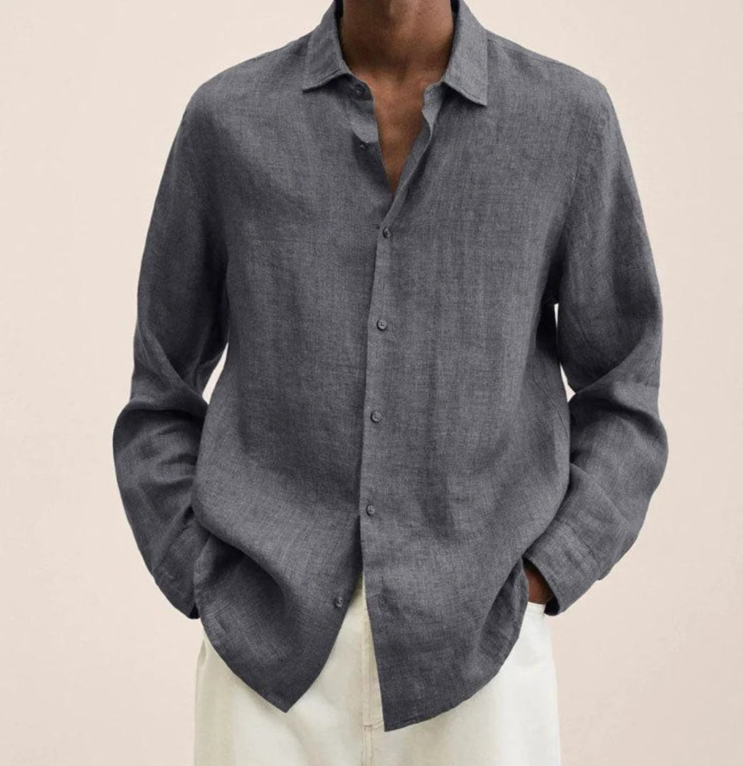 Men's Breathable Casual Button-Down Shirt with Relaxed Fit — Gray