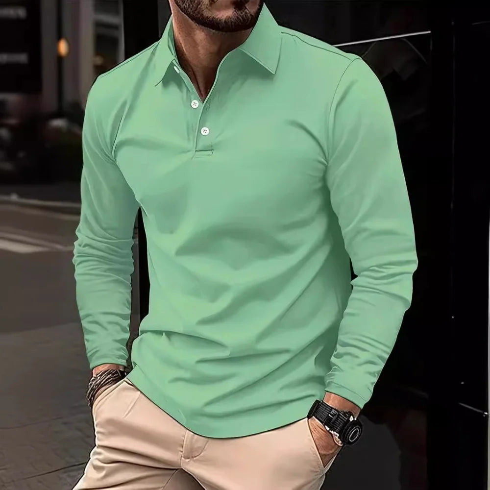 Men's Timeless Long Sleeve Polo Shirt for Everyday Wear — Green
