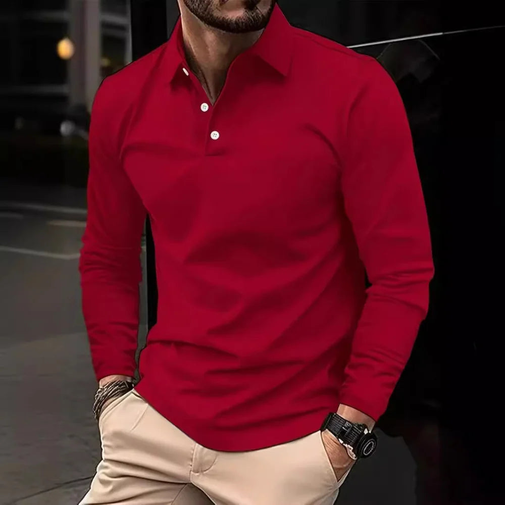 Men's Timeless Long Sleeve Polo Shirt for Everyday Wear — Red