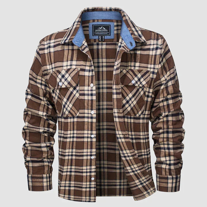 Men's Lined Plaid Flannel Shirt for Everyday Casual Layering — Brown