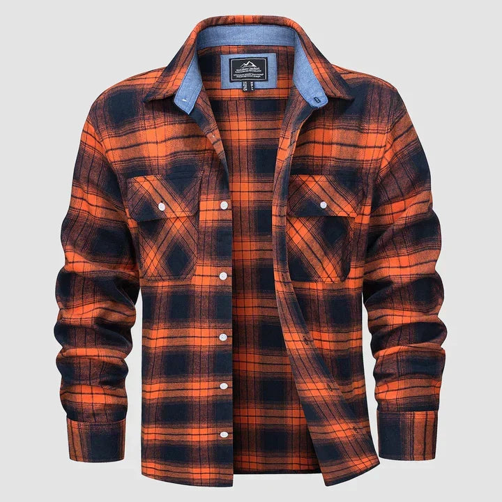 Men's Lined Plaid Flannel Shirt for Everyday Casual Layering — Orange