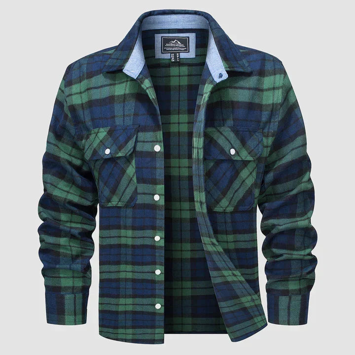 Men's Lined Plaid Flannel Shirt for Everyday Casual Layering — Green