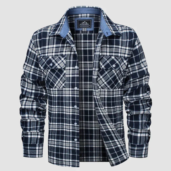 Men's Lined Plaid Flannel Shirt for Everyday Casual Layering — Dark Blue