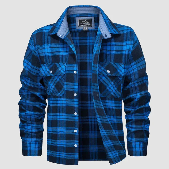 Men's Lined Plaid Flannel Shirt for Everyday Casual Layering — Light Blue