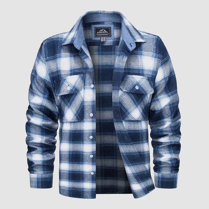 Men's Lined Plaid Flannel Shirt for Everyday Casual Layering — Blue-White
