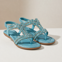 Freya | Women's Rhinestone Flat Sandals with Elastic Ankle Strap