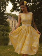 Women's blue midi dress off-shoulder floral swing